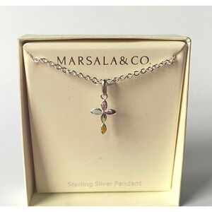 Marsala & Co Sterling Silver Multi Color Stone Cross Pendant Necklace NIB